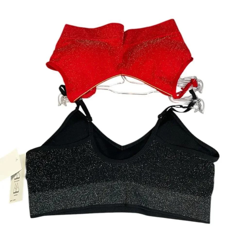 Abound 2 Pack NWT Padded Sports Bras Red & Black Shimmer Size Small Wear 2 Ways